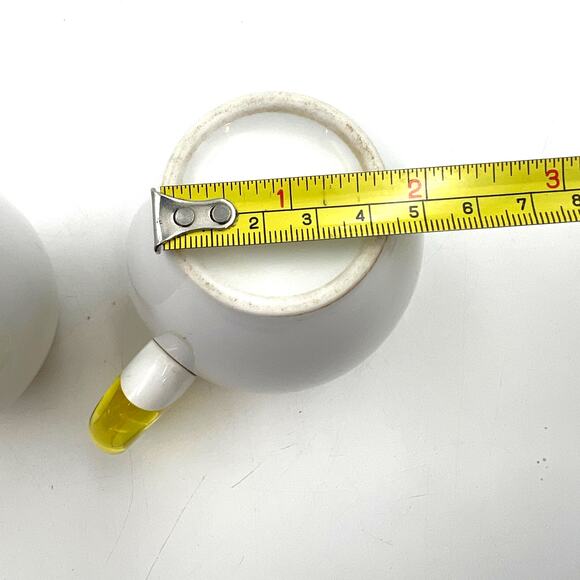 Guzzini Feeling Mugs With Yellow Plastic Handle Set of 2 Porcelain Cups - Picture 7 of 9